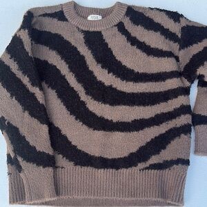a.n.a Brown and Black Crewneck Sweater with Zebra Pattern